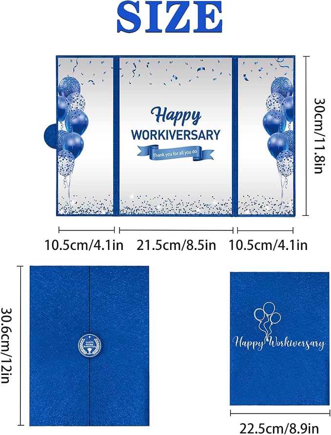 DARUNAXY Blue Silver Happy Workiversary Party Decorations, Navy Blue Happy Work Anniversary Alternative Signature Guest Book for Men Women Employee Business Gifts Signing Card Board for Office Supply