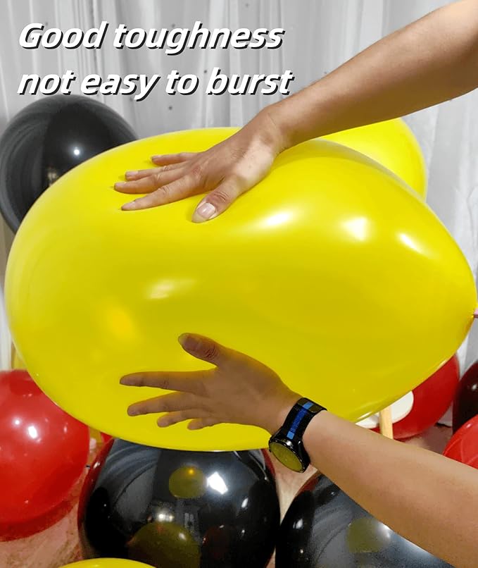 90 Pack Red and Yellow Black Balloons 18 Inch Large Balloon for Mouse Theme Kids Birthday Baby Shower Anniversary Party Decorations Supplies
