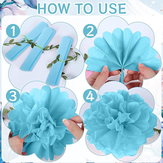 Blue Flower Garland for Backdrop - 2 Pcs Hanging Artificial Floral Garlands for Room Wall Table Home Decor, 8.2 Ft Faux Paper Flower Vines for Garden Wedding Arch Party Decoration