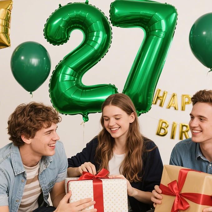 40 Inch Green Number 27 Digital Balloon,Jumbo Mylar Foil Helium Balloon for 27 Balloons for Birthday Party,Wedding Anniversary Party Decorations