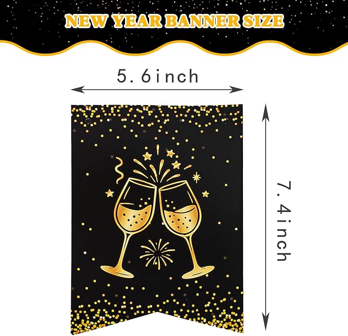 Happy New Year Decorations 2026 - Black Gold New Year Party Banner - Reusable New Years Eve Party Supplies 2026 (Style A)