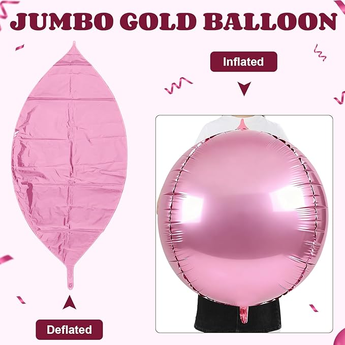 3 Pcs 32 Inch 4d Round Ball Balloons Holographic Balloons for Spring, Foil Rainbow Decor for Under The Sea Mermaid Groovy Party, Stage, Valentines Day, Wedding, Birthday Party(Pink)
