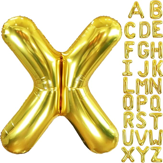 40 Inch Letter Foil Balloons Gold for Graduation, Birthday, Wedding Decorations Jumbo Photo Backdrops Big Alphabet X