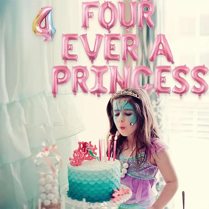 2 Set 34Pcs Pink FOUR EVER A PRINCESS Letter Balloons 16in Balloon Foil Letter Decorations Party Decor Pink Letter Balloons FOUR EVER A PRINCESS Party Supplies
