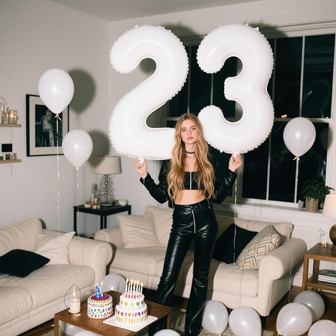 40 Inch White Number 23 Digital Balloon,Jumbo Mylar Foil Helium Balloon for 23 Balloons for Birthday Party,Wedding Anniversary Party Decorations