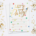 Sweetzer & Orange S&O Set of 25 Polka Dot Party Invites -Happy Birthday Invitations for Adult & Kids, Happy Day Decor Sheets with Envelopes for Boys & Girls - 4”x6 Cute Invite Cards