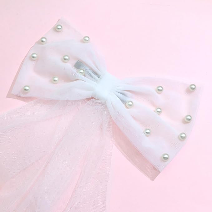 White Short Wedding Veil Pearl Rhinestone Bride Veils Bridal Veils Bachelorette Party Veil for Brides and Women