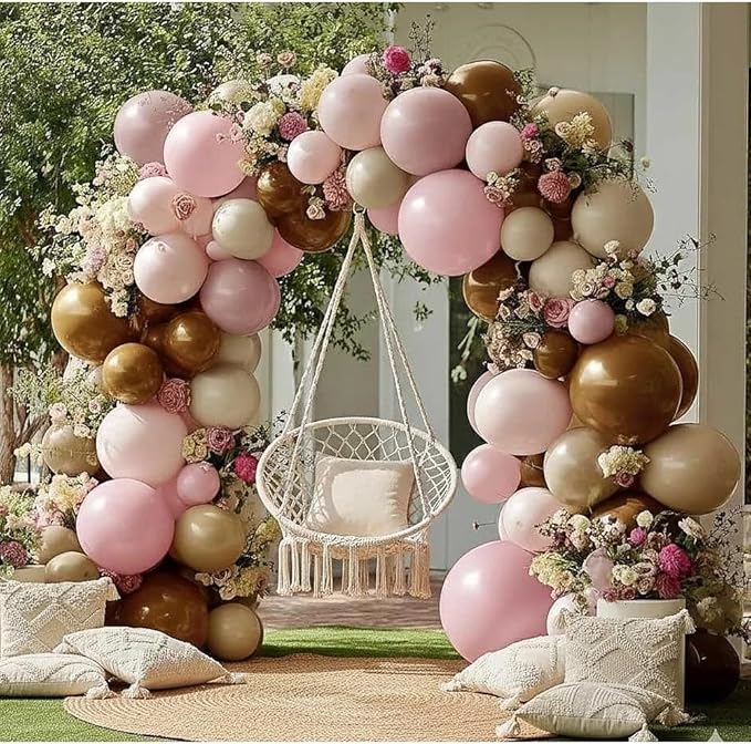 Pink Brown Balloon Arch Kit Double Stuffed Light Dusty Rose Pink Mauve Sand White Cream Nude Tan Balloon Garland for Birthday Baby Shower Cowgirl Bridal Wedding Western Party Decoration