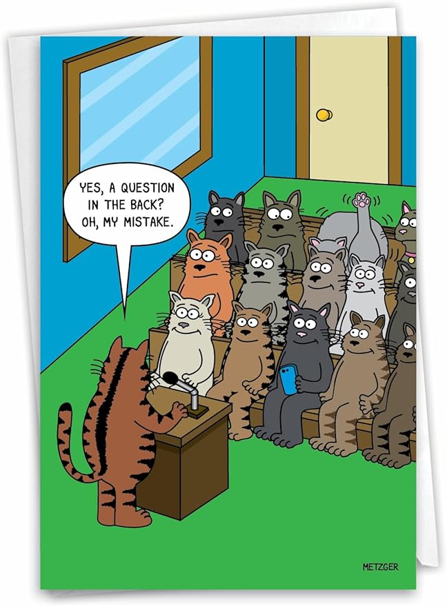 NobleWorks - 1 Funny Animal Card for Birthdays - Pet Cat and Dog Humor, Birthday Notecard with Envelope - Cat Question C3674BDG