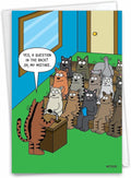 NobleWorks - 1 Funny Animal Card for Birthdays - Pet Cat and Dog Humor, Birthday Notecard with Envelope - Cat Question C3674BDG