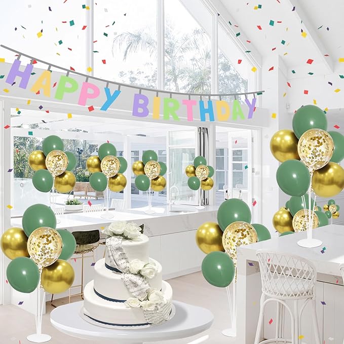 Green and Gold Balloon Stand Centerpiece Table Decorations for Birthday Woodland Baby Shower Party Decoration for Graduation 2026 New Years Eve (Green gold set4)