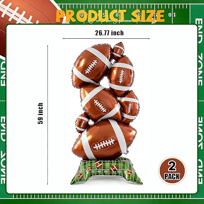 2-Piece Football Party Decoration Set - 5 ft Large Self Standing Football Foil Balloons, Suitable for Game Day Celebrations and Sports Themed Party Decorations (Football Pile)