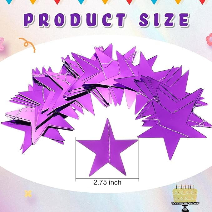 Spakon 65 Feet Glitter Star Paper Garland Banner Hanging Decoration Star Streamers Double Side 2026 Graduation Decorations for Wedding Birthday Festival New Year Party Decoration (Purple)