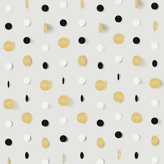 KatchOn, Circle Dots Gold Paper Garland - 65 Feet, Pack of 5 | Birthday Garland for Gold Birthday Decorations | Hanging Decorations for Baby Shower, Bridal Shower, Bachelorette | New Year Decorations