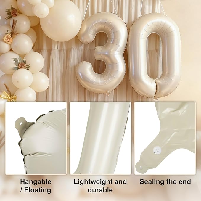 40in Birthday Big Number Balloon - CARGEN Giant Foil Balloons for Women Men Birthday Party Wedding Anniversary Supplies Decorations, Creamy White Two, No.2