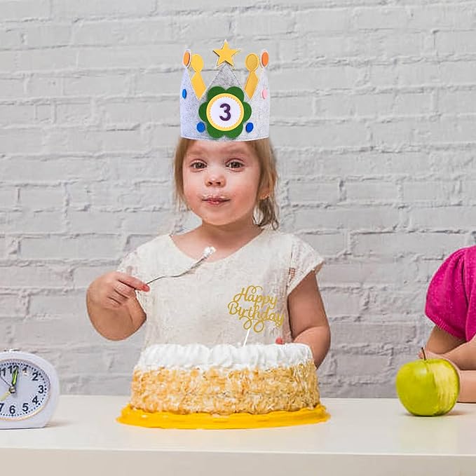 3D Stickers Boy Girls Fabric Crown Gift Party Decoration Birthday Crown 0-9 Replaceable Numbers