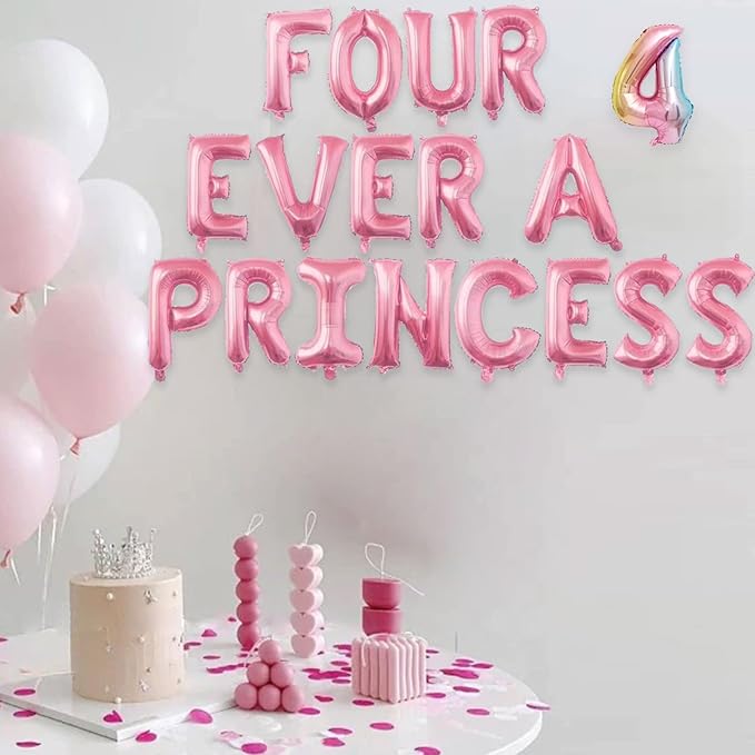 2 Set 34Pcs Pink FOUR EVER A PRINCESS Letter Balloons 16in Balloon Foil Letter Decorations Party Decor Pink Letter Balloons FOUR EVER A PRINCESS Party Supplies