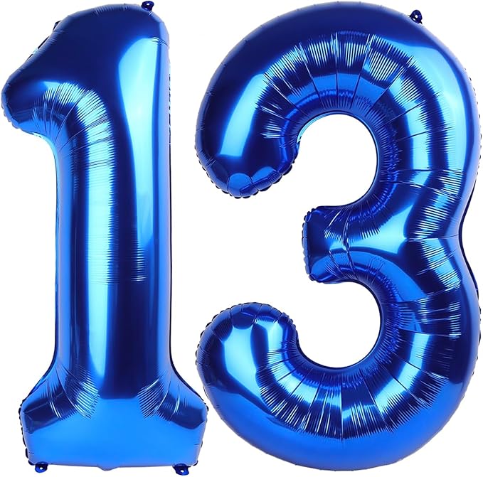 Navy Blue Number 13 Balloon 40 inch, 13 Number Balloons, 13th Navy Blue Birthday Decorations, 13 Year Old Girls Boys Blue Party Supplies