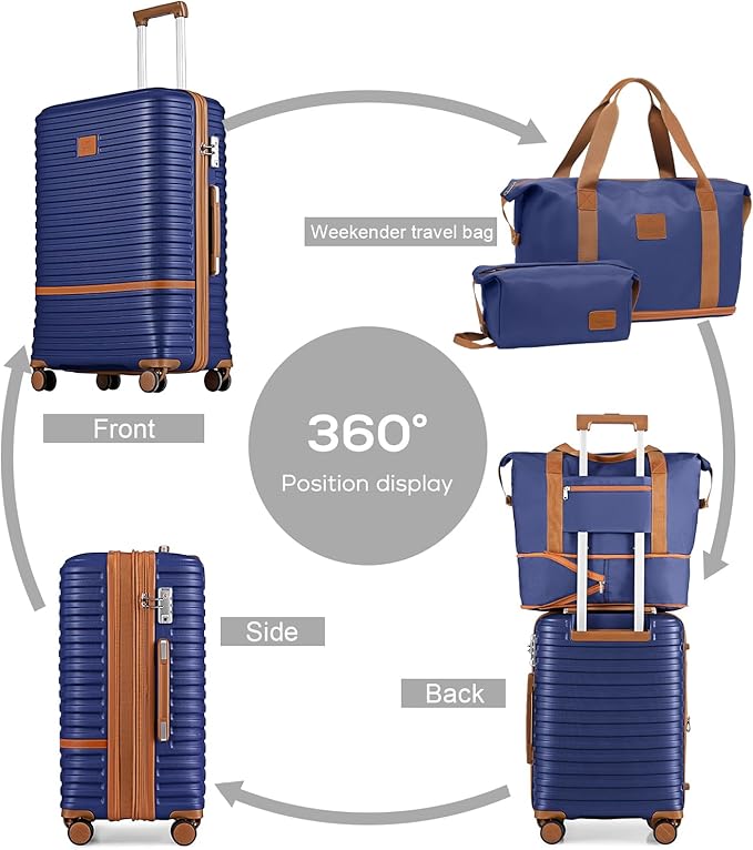 Joyway Luggage Set 3 Piece Suitcase Sets with Spinner Wheel,Hardside Expandable Travel Laggage with TSA Lock (20/24/28 Navy Brown NEW