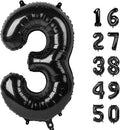 40 Inch Black Foil Balloons Number 3,Foil Mylar Big Number Balloons Huge Number Balloons for 3rd Birthday Party Supplies Anniversary Decorations