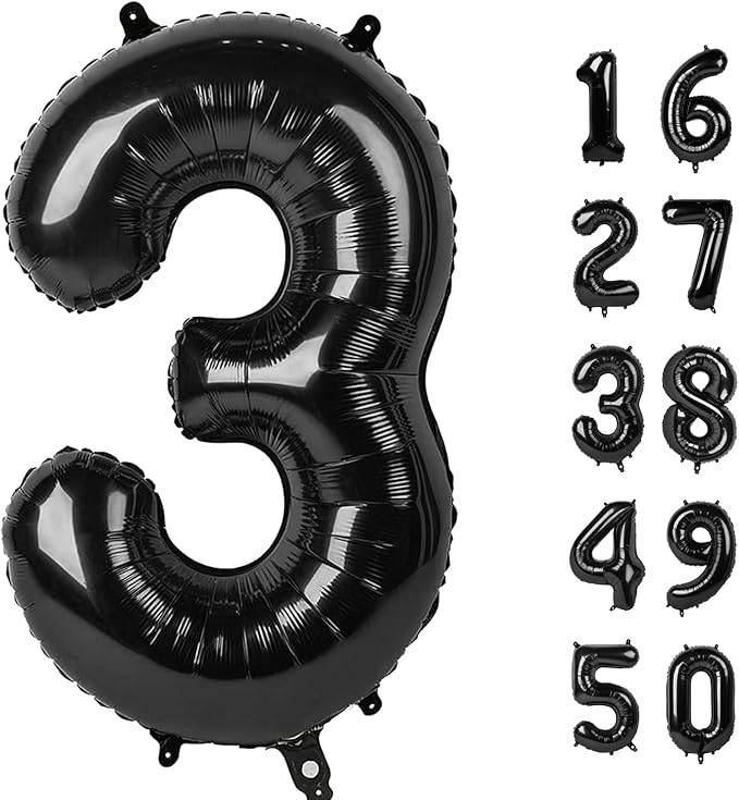 40 Inch Black Foil Balloons Number 3,Foil Mylar Big Number Balloons Huge Number Balloons for 3rd Birthday Party Supplies Anniversary Decorations