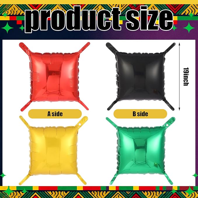 50 Pcs Juneteenth Party Decoration 19'' Double Sided Square Foil Balloons in Red Green Gold Black Juneteenth Backdrop 1865 Freedom Day Supplies African American Celebration Wall Backdrop