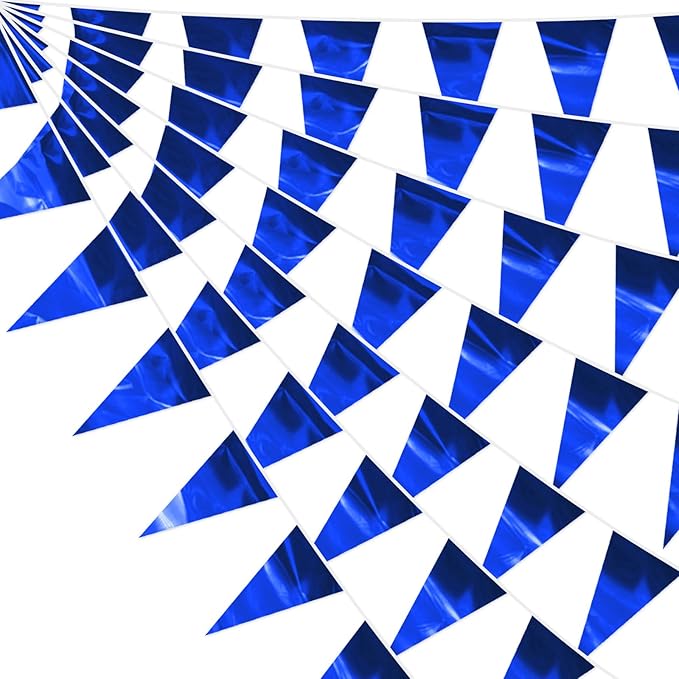 32.8FT Blue Glitter Triangle Pennant Banner Flag Metallic Bunting Outdoor Garland for Christmas Graduation Wedding Engagement Anniversary Bachelorette Birthday Bridal Shower Valentine's Party Decor
