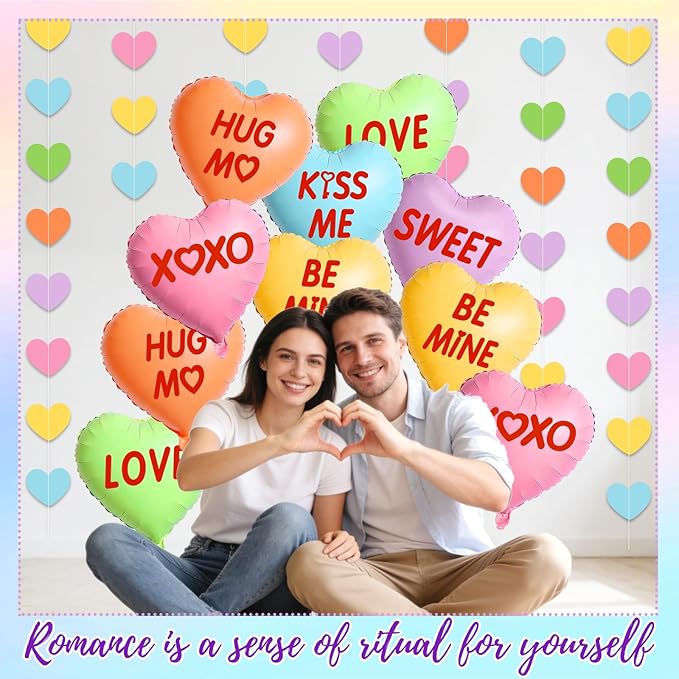 12pcs Valentine's Day Heart Balloons, 18 Inch Foil Heart Shaped Balloons With Heart Garland Valentines Galentines Day Decorations
