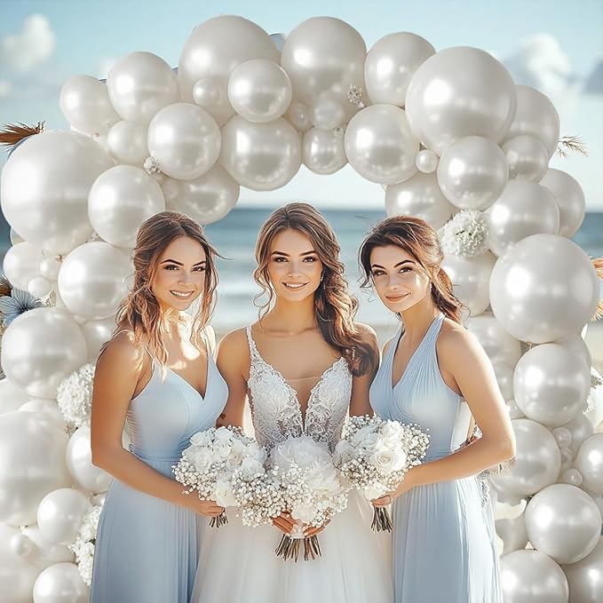Pearl White Balloon Arch Kit,Double Stuffed Pastel White Cream Ivory Balloons Garland Kit Different Sizes 18/12/10/5 inch White Latex Balloon for Wedding Birthday Bridal Shower Party Decorations