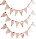 Pennant Banner Flags 24 Pcs Big Metallic Mirrored, 26 Ft Rose Gold Wave Pattern Cardboard Triangle Banner, Party Birthday Wedding Nurse Graduation Holiday Wall Decorations, Festive Supplies
