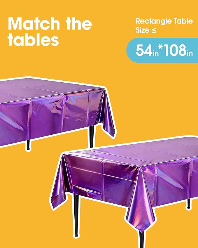 Iridescent Purple Plastic Table Cloth - 4 Pack 54" × 108" Rectangle Disposable Tablecloths for 6FT Tables, Table Cover for Party, Holiday & Gathering Use
