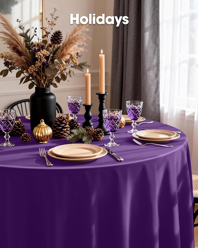 Pureegg Plastic Table Cloth Disposable 8 Pack, 84'' Round Table Cloths, Graduation Decorations Class of 2026, Graduation Party Tablecloths, Round, Plastic Cover, Leakproof & Sturdy, Purple