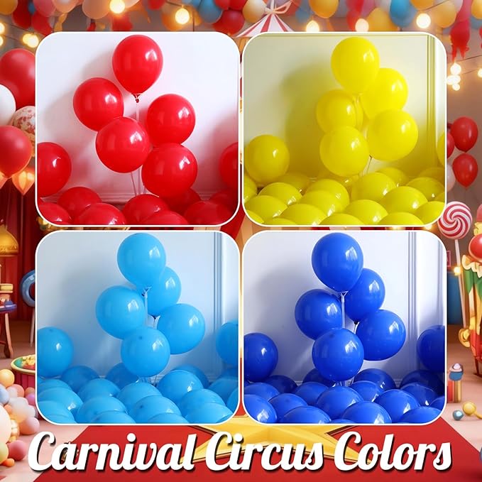 Carnival Circus Balloon Arch Kit,146Pcs Red Yellow Blue Balloon Garland with 4D Red White Stripe,Popcorn,Zebra,Lion,Explosion Star Foil Balloons for Birthday Carnival Circus Theme Party Decorations