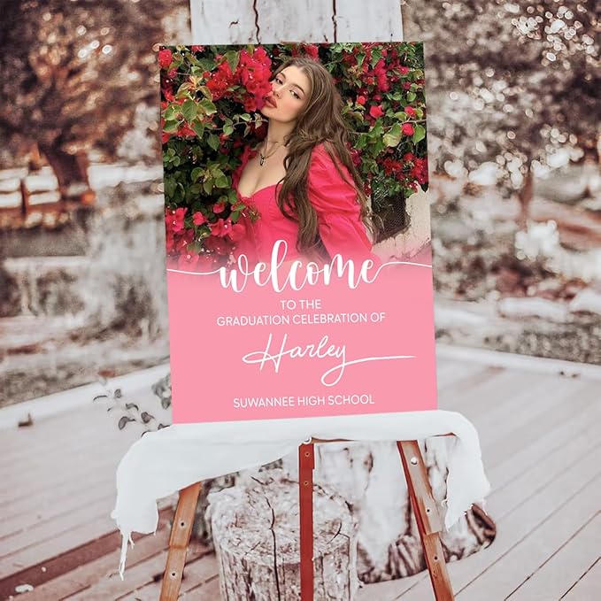 My4gifts Graduation Party Welcome Sign with Photo, Greenery Grad Poster, Personalized Graduation Decor, Class of 2025 Welcome Board, Senior Party Sign, Custom Grad Celebration Sign - 19