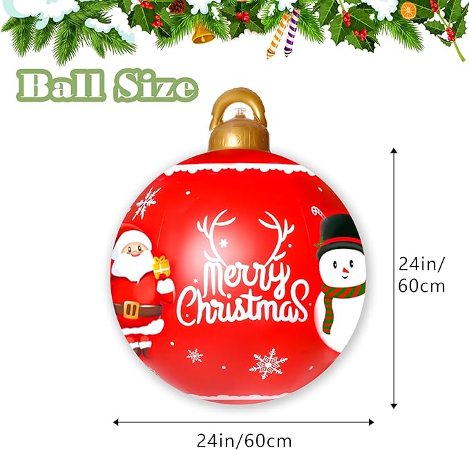 2PCS Christmas Inflatable Decorated Ball 24in Yard Inflatable Christmas Balls Giant Xmas Tree Ornaments PVC Blow up Yard Decorations for Outside Holiday Yard Lawn Porch Decor
