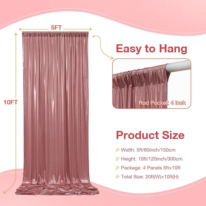 20x10 ft Wrinkle Free Rose Gold Sequin Backdrop Curtain for Parties,Thick Not Fall-Off Glitter Backdrop Drapes,4 Panels 5x10ft Shimmer Photo Back Drop Cloth for Wedding Birthday Photography Background