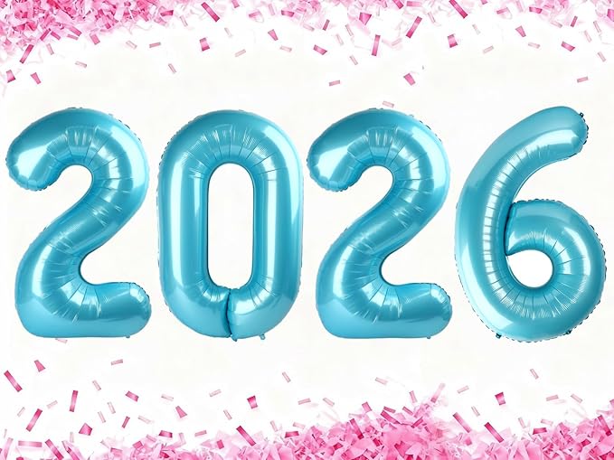 2026 Pearlescent Blue Foil Number Balloons, 2026 Pearlescent Blue Balloon 40 Inch for New Years, Senior 2026 Nye Decor Party Graduations Birthday Supplies