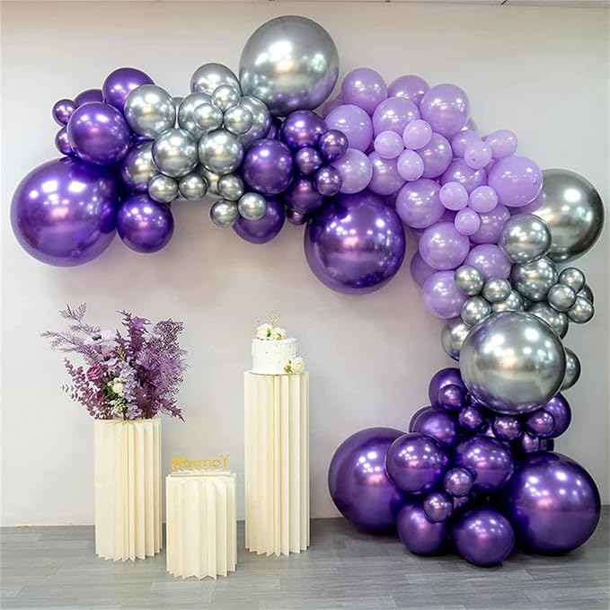 Dark Purple Balloon Arch Kit with 2pcs Spike Balloons, 110pcs Pastel Purple and Metallic Purple Silver Garland for Girls Women Wedding Anniversary Birthday Baby Shower Party Decorations Supplies