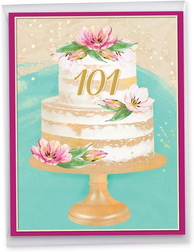 NobleWorks Jumbo 101th Milestone Birthday Greeting Card From Us 8.5 x 11 Inch with Envelope (1 Pack) Big, Jumbo Number Cake 101 J10111MBG-US