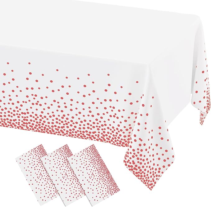 misaya 3 Packs Dot Disposable Table Cloth, 54 x 108 Inch Waterproof Plastic Tablecloth, Rectangle Pink Dots in White Table Covers for Easter, Picnic, Birthday, Party