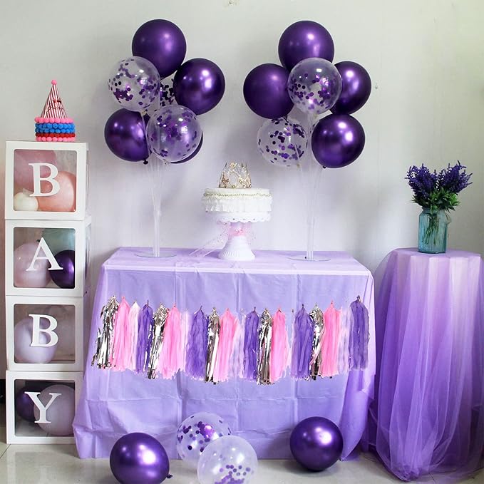 Purple Balloon Stand Centerpiece Table Decorations for Birthday Bridal Shower Wedding Engagement Mother's Day Graduation Halloween Party Decorations New Years Eve 2026(Purple set4)