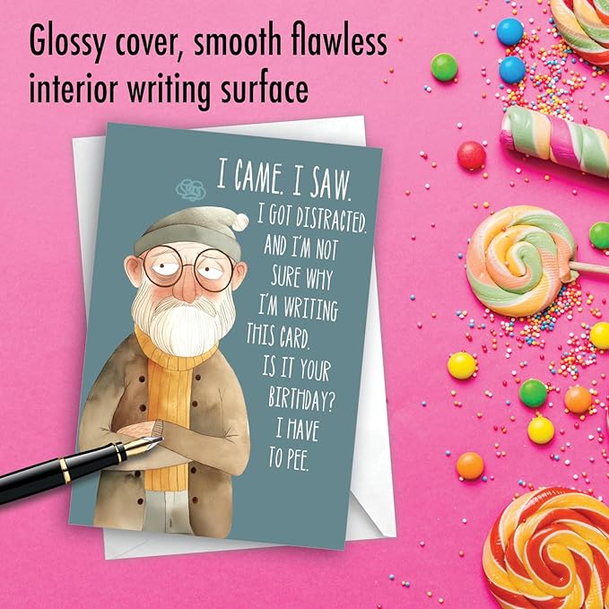 NobleWorks - 1 Funny Birthday Greeting Card w/ 5 x 7 Envelope For Men, Him, Senior - Bday Got Distracted C8650BDG