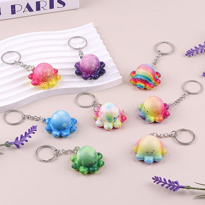 Anboor Octopuses Squishies, 8 Pack Mini Octopi Squeeze Toys for Kids Foam Octopus Squish Keychian Fidget Toys