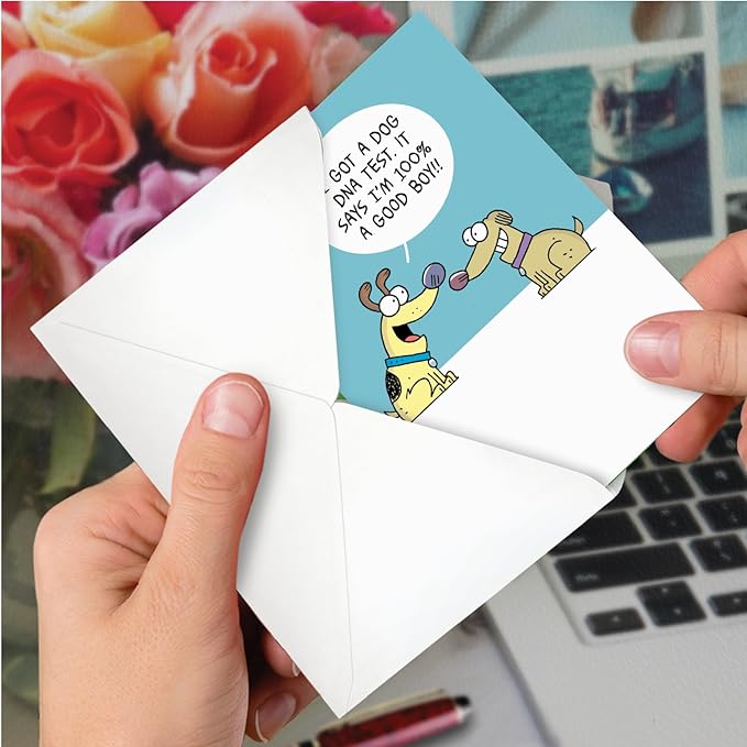 NobleWorks - Funny Birthday Greeting Card with 5 x 7 Inch Envelope (1 Card) Animal Lovers Puppy Bday Dog DNA Test C7909BDG