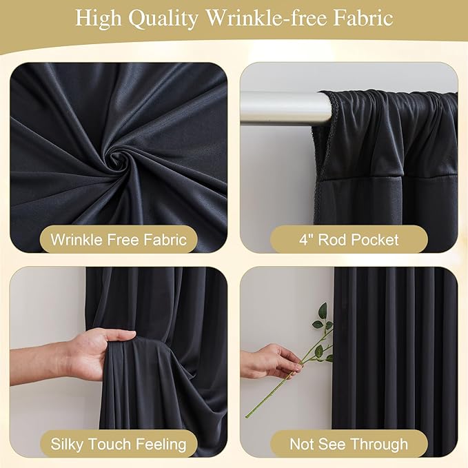 20x10FT Black Backdrop Curtains with Lights for Parties,Wrinkle Free Wedding Photo Backdrop Curtains for Baby Shower Birthday Ceremony Reception Home Party Decorations-5ft x 10ft,4 Panels