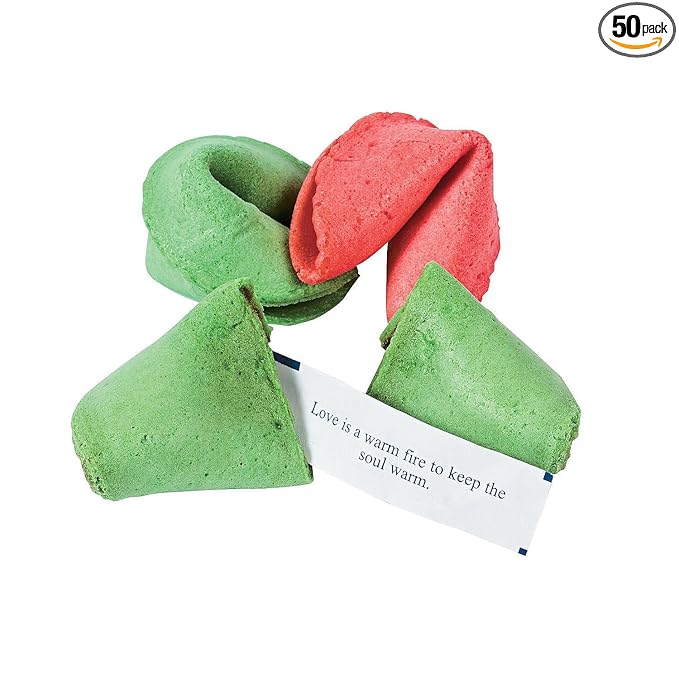 Fun Express Fortune Cookies Individually Wrapped Bulk - 50 Christmas Red & Green Cookies for Holiday Parties | Premium Quality Traditional Chinese Fortune Cookie Treats | 12 Ounces Total Weight