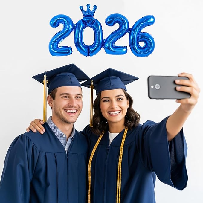 TONIFUL 2026 Navy Blue Crown Foil Number Balloons 16 Inch Navy Blue Number Banner 2026 Graduation Aluminum Foil Mylar Balloons for New Year Eve Christmas Anniversary Party Supplies