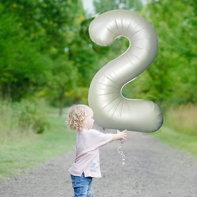 Number 2 Balloons White Sand Two Balloon for 2 Year Old Birthday Decorations 40 Inches Cream White Large Numbers 2nd Birthday Party Nude Ballons Beige 1 Digital Neutral Balloon Pearl White 2