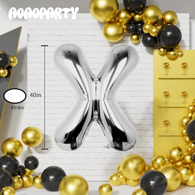 Letter Balloons 40Inch Large Giant big Foil Mylar Silver Balloons X for Birthday Party Decorations