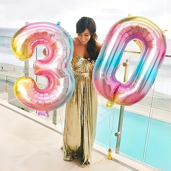 Rainbow Number Balloons Birthday Balloons - Giant Number 0 Balloon 40 inch, Numbers Balloon Birthday Decorations, Rainbow Party Supplies for Baby Shower